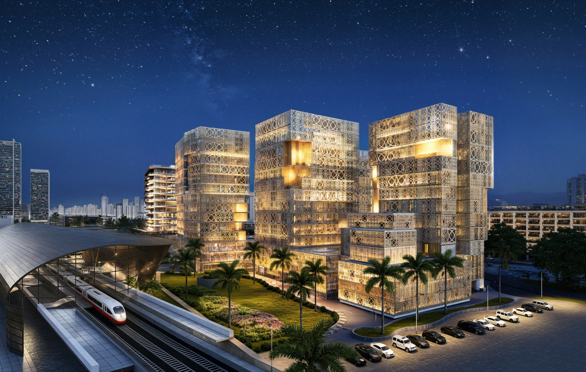 Richmond District by Mira Developments — Al Furjan, Dubai at night